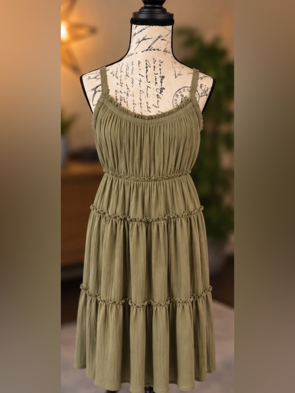 Banana Republic Olive Green Tiered Ruffle Midi Dress Women’s Small